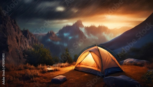 sunset and wild image of a one tent camping in an amazing outdoors quiet place © Robert