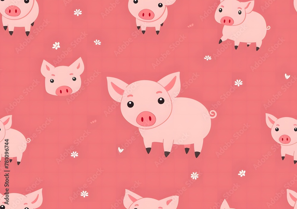 Cute pink piggy seamless pattern