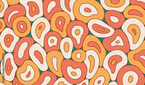simple abstract geometric background, simple geometric shapes in yellow, orange, beige colors with line stroke on green background, simple rounded forms