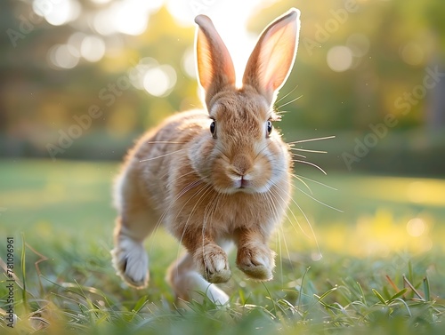 Carefree Rabbit Hopping Energetically in Lush Open Field Embodying Joy and Freedom