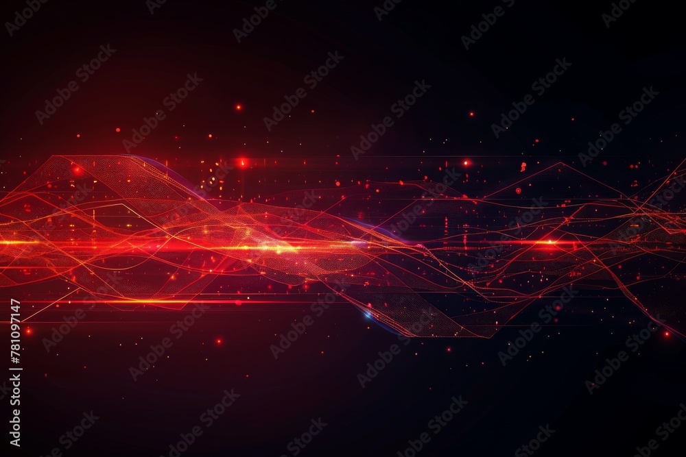 A red and black background with a red line that is dotted with red dots - obrazy, fototapety, plakaty 