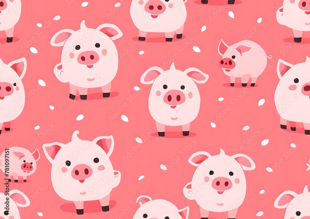 Cute pink piggy seamless pattern