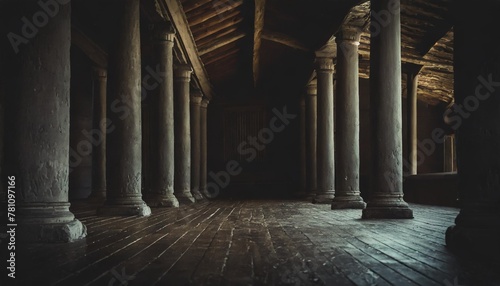 wood floor and pillars of roof titled house at the birthplace ai generative
