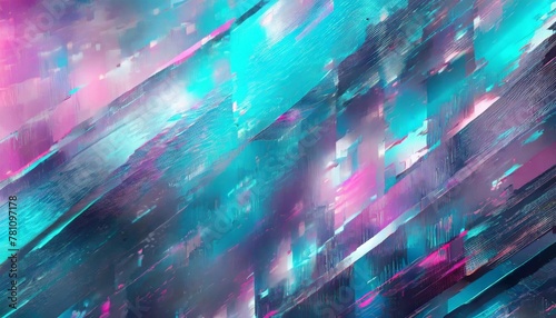 abstract blue mint and pink background with interlaced digital glitch and distortion effect futuristic cyberpunk design retro futurism webpunk rave techno neon colors generative ai photo