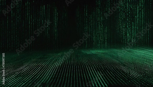 a digital green matrix background representing data processing computer networks virtual landscape of technology green digital binary code on dark background flowing like digital river