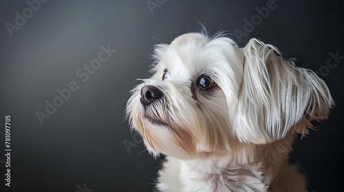 Glamorously Groomed Maltese Dog Showcasing Its Luxurious Fur and Gentle Demeanor in Serene Studio Setting