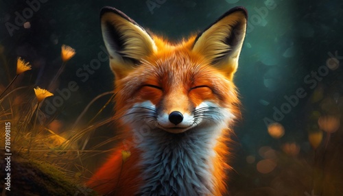 isolated female cartoon fox with her eyes closed serene illustration © Robert