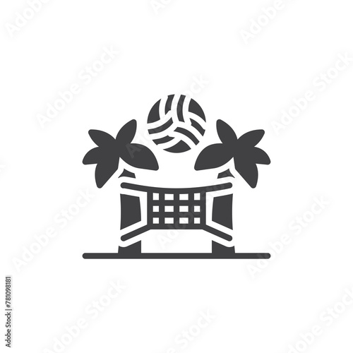 Volleyball with net and palm trees vector icon