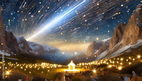 nativity of jesus the birth of jesus christ religious scene of the sagrada familia magic comet in the starry sky © Robert