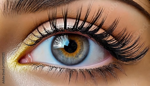 this close up captures a womans eye with remarkably long lashes enhanced by the application of mascara for added length and volume the focus is on the intricate details of the eye and lashes photo