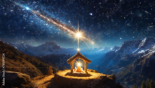 nativity of jesus the birth of jesus christ religious scene of the sagrada familia magic comet in the starry sky