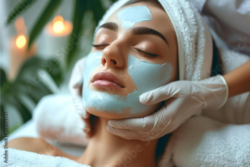 Close-up of Woman Receiving Facial Mask Application