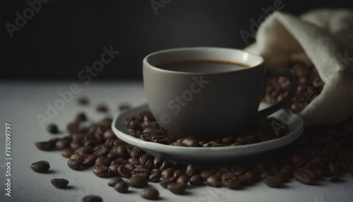 coffee cup and beans on a white