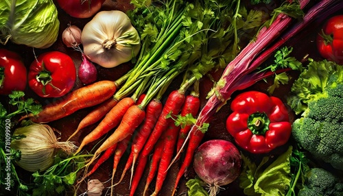 various red vegetables photo realistic flat lay pattern background
