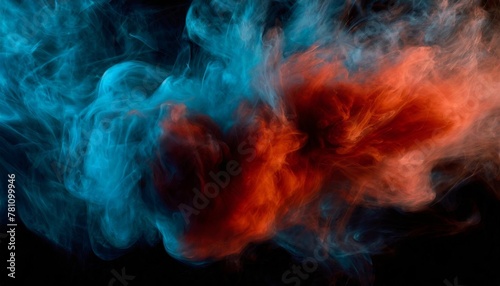 dense multicolored smoke of red and blue colors on a black isolated background