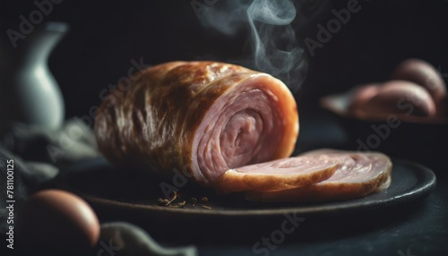 homemade warm steaming glazed easter spiral cut ham photo