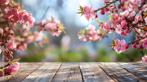 Spring blossom frame with tabletop background © Jaroslaw