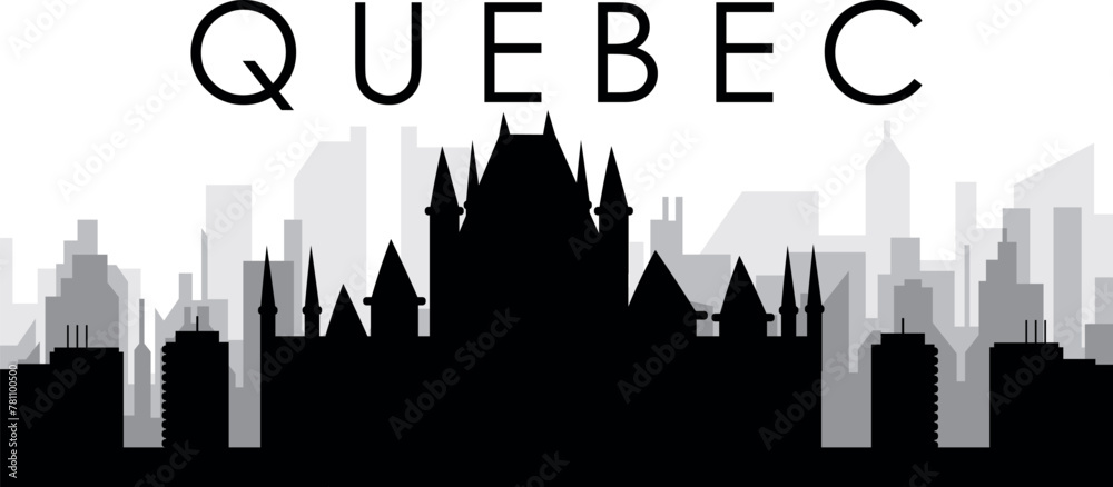 Black cityscape skyline panorama with gray misty city buildings background of QUEBEC, CANADA