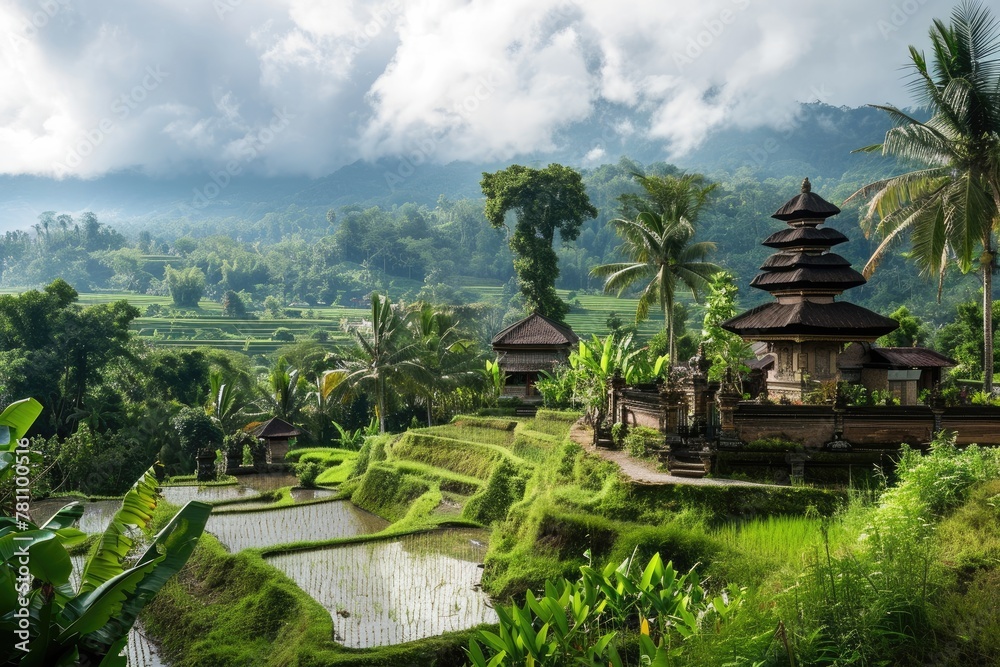 A tranquil Balinese temple complex , Ai generated