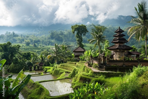 A tranquil Balinese temple complex   Ai generated