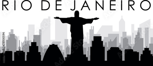 Black cityscape skyline panorama with gray misty city buildings background of RIO DE JANEIRO, BRAZIL