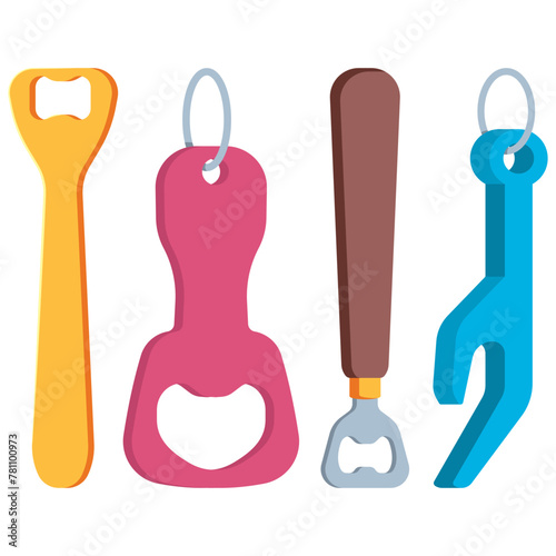 Bottle openers vector cartoon set isolated on a white background.