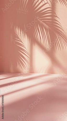 Vertical tropical leaves shadow on wall background