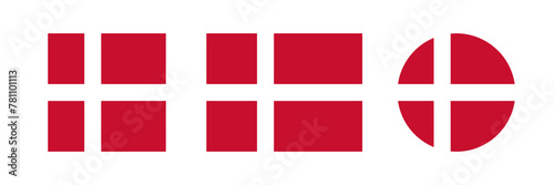 Denmark flag vector icon set. Danish flag vector sign in round and square. Flag of Denmark icon in circle