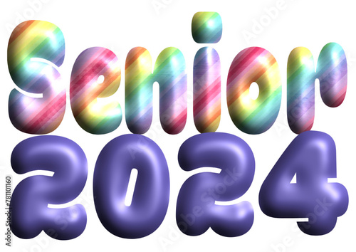 Senior 2024 -multicolor and purple writing - effect tubular writing - Vector graphics - Word for greetings, banners, card, prints, cricut, silhouette, t-schietta, logo, sublimation	