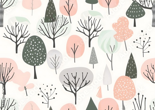 Cute trees seamless pattern