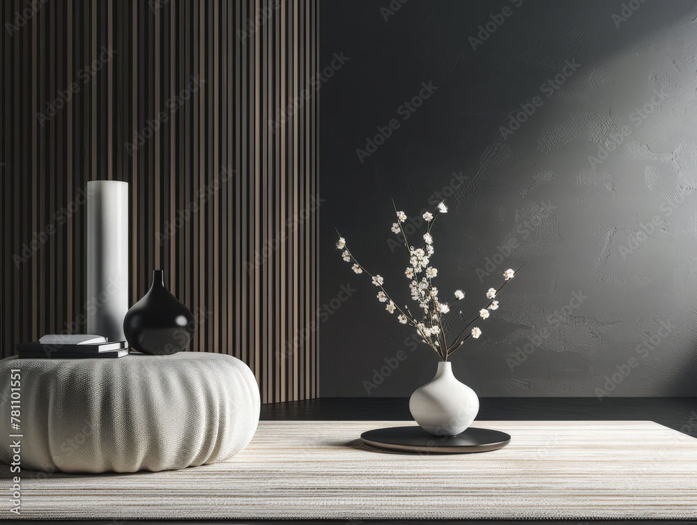 A living room area with wall panels and natural light from a window. Interior design composition A living room area with wall panels and natural light from a window. Interior design composition