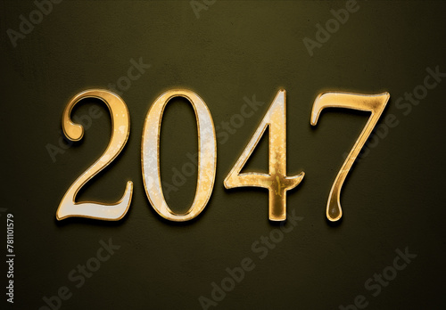 Old gold effect of 2047 number with 3D glossy style Mockup. 