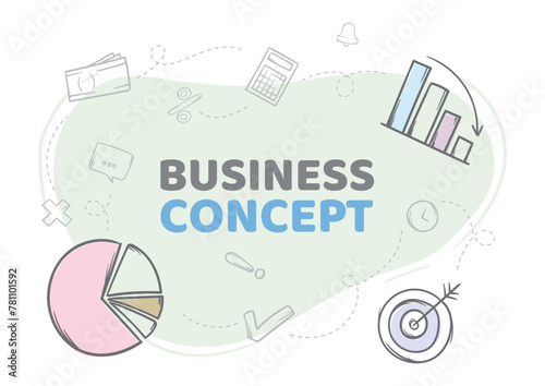 Business concept. Vector illustration with icons, graphs and charts. Elements of finance and management signs, symbols
