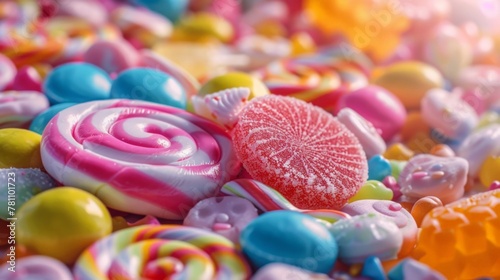 A pile of assorted candies in close-up view