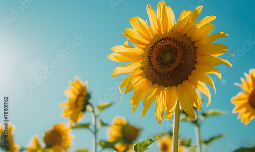 Sunflower field with clear blue sky  Generative AI 