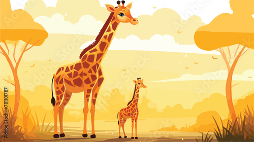 Giraffe doodles draw art background cutes 2d flat c