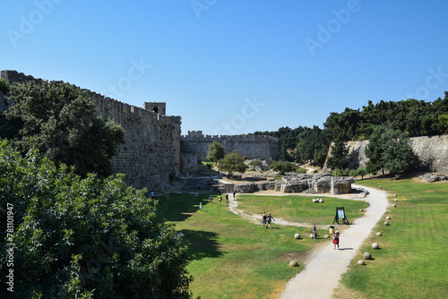Ancient fortress on the island of Rhodes. A beautiful fortress tower from the battle. 