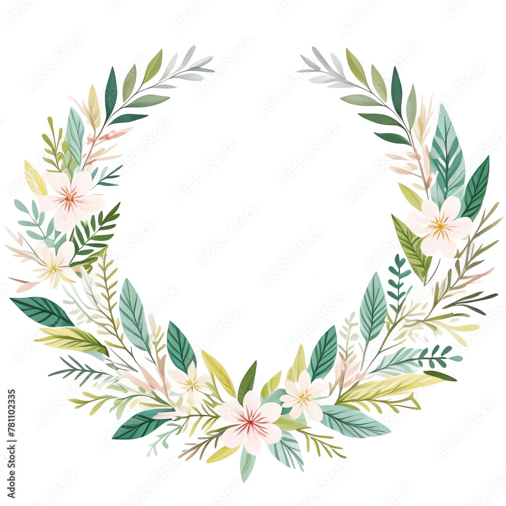 wreath with leaves flora for the wedding. hand draw, invitation vintage style, 