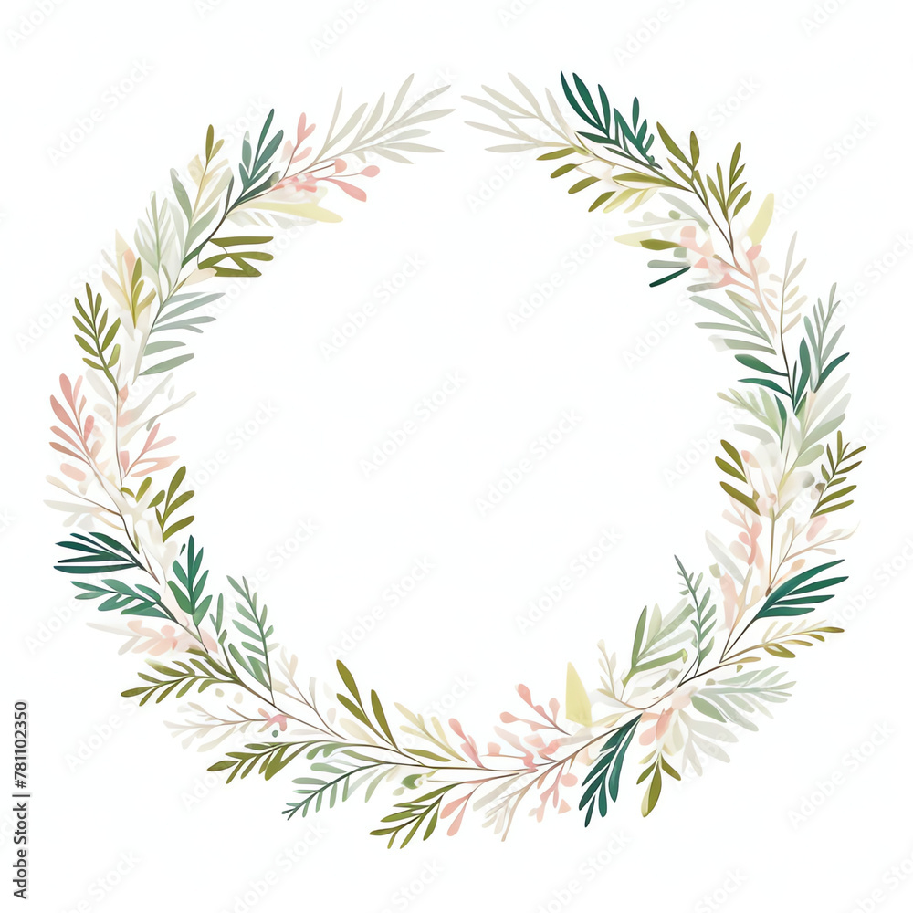 floral circle frame isolated on white background, 2d flat graphic illustration design, greeting cards,