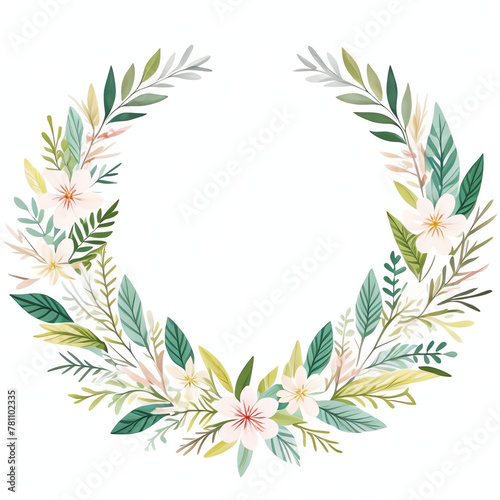 wreath with leaves flora for the wedding. hand draw  invitation vintage style  