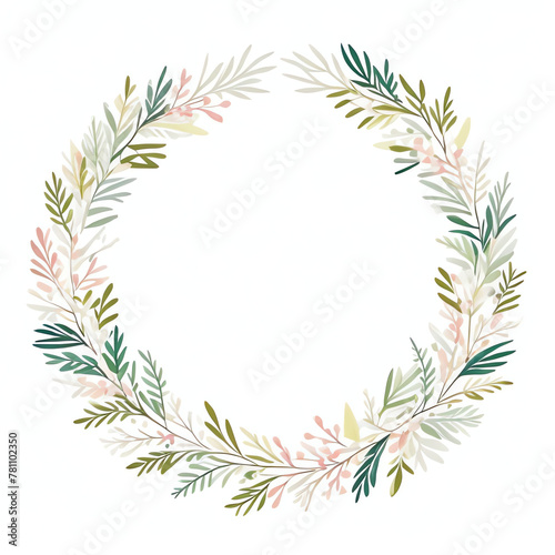 floral circle frame isolated on white background  2d flat graphic illustration design  greeting cards 