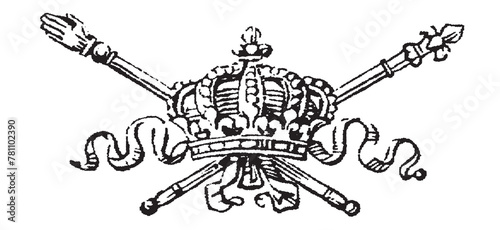 Hand drawn Crown. Vintage engraved illustration. Heraldic Design. King Crown sketch. Hand drawn royal symbol of power drawn on white. Vintage engraved illustration