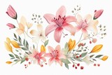 Watercolor alstroemeria clipart featuring colorful blooms with speckled petals. flowers frame, botanical border, Delicate floral illustration for wedding, greeting cards, jewelry and other designs.