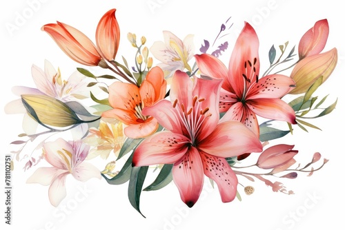 Watercolor alstroemeria clipart featuring colorful blooms with speckled petals. flowers frame  botanical border  Delicate floral illustration for wedding  greeting cards  jewelry and other designs.