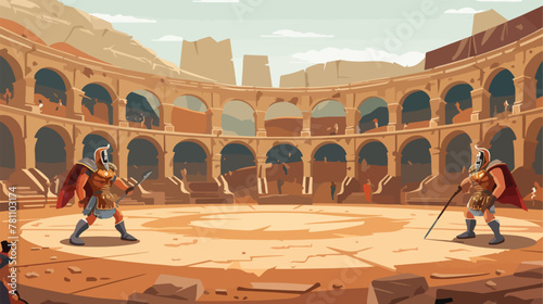 Gladiators fighting in a coliseum arena. Battle in