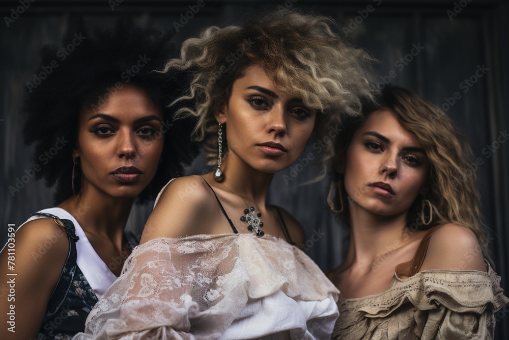 Three women with curly hair pose for a photo Three women with curly hair pose for a photo