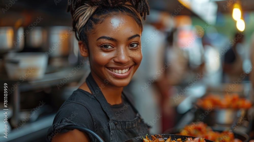 Smiling African American Woman Selling Healthy Food at Local Market