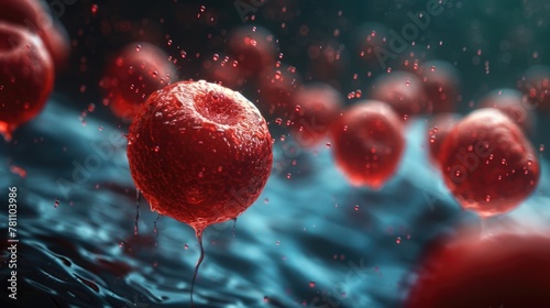 3D illustration of red blood cells in high detail. Medical visualization on a dark background