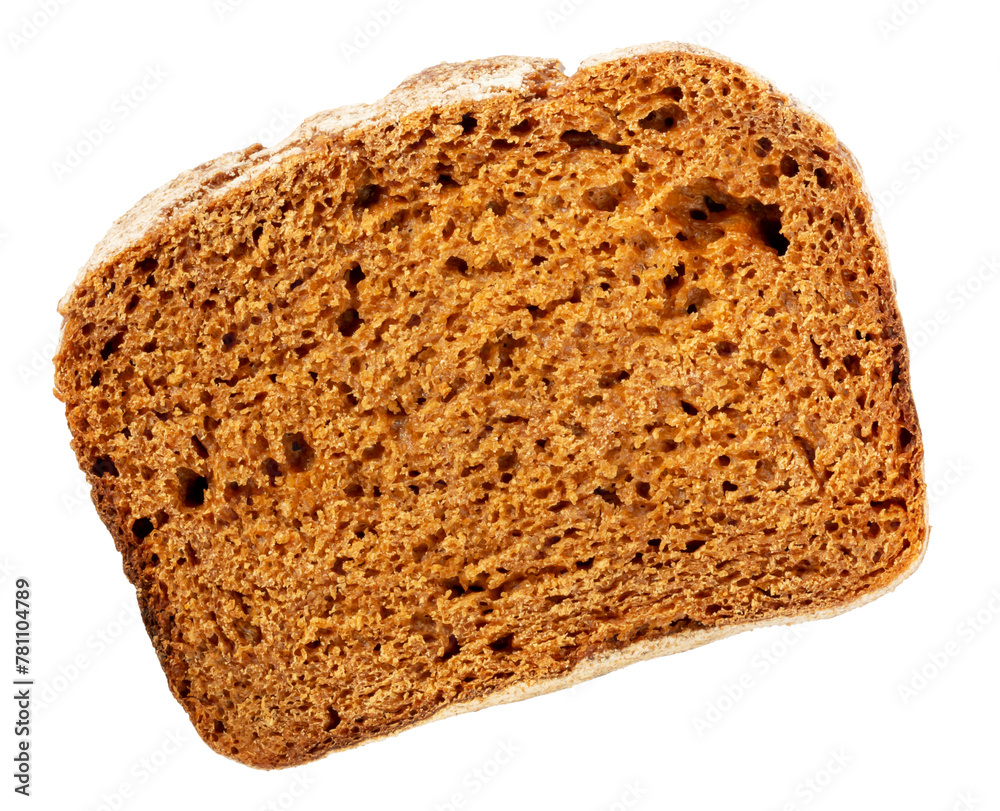 Slice of fresh delicious dark bread on white background in sunlight. Isolated Slice of fresh delicious dark bread on white background in sunlight. Isolated