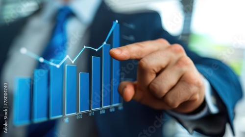 A businessman pointing to a chart showing long-term investment growth projections during a presentation. 